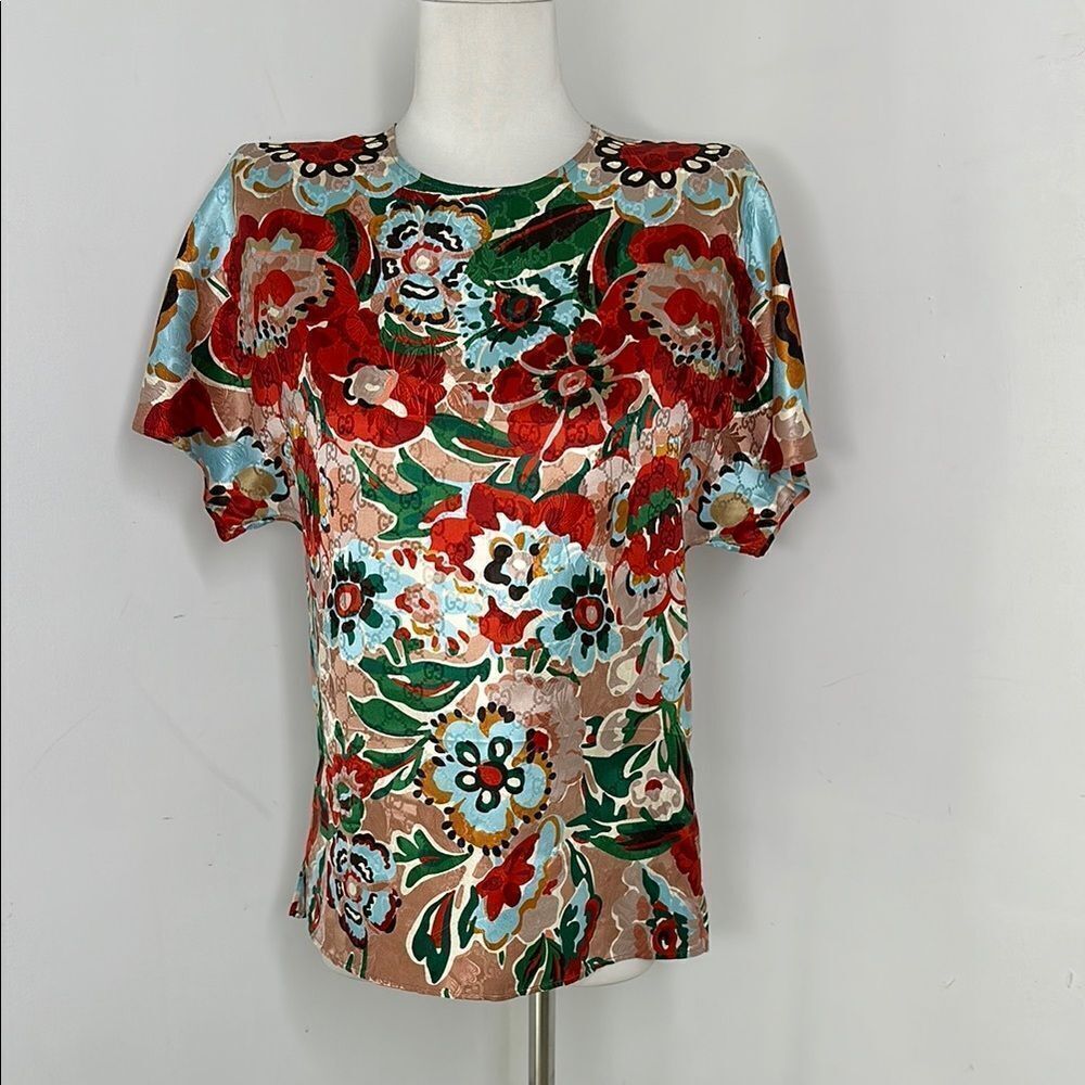 Gucci x Nojum Silk Floral Embossed Blouse